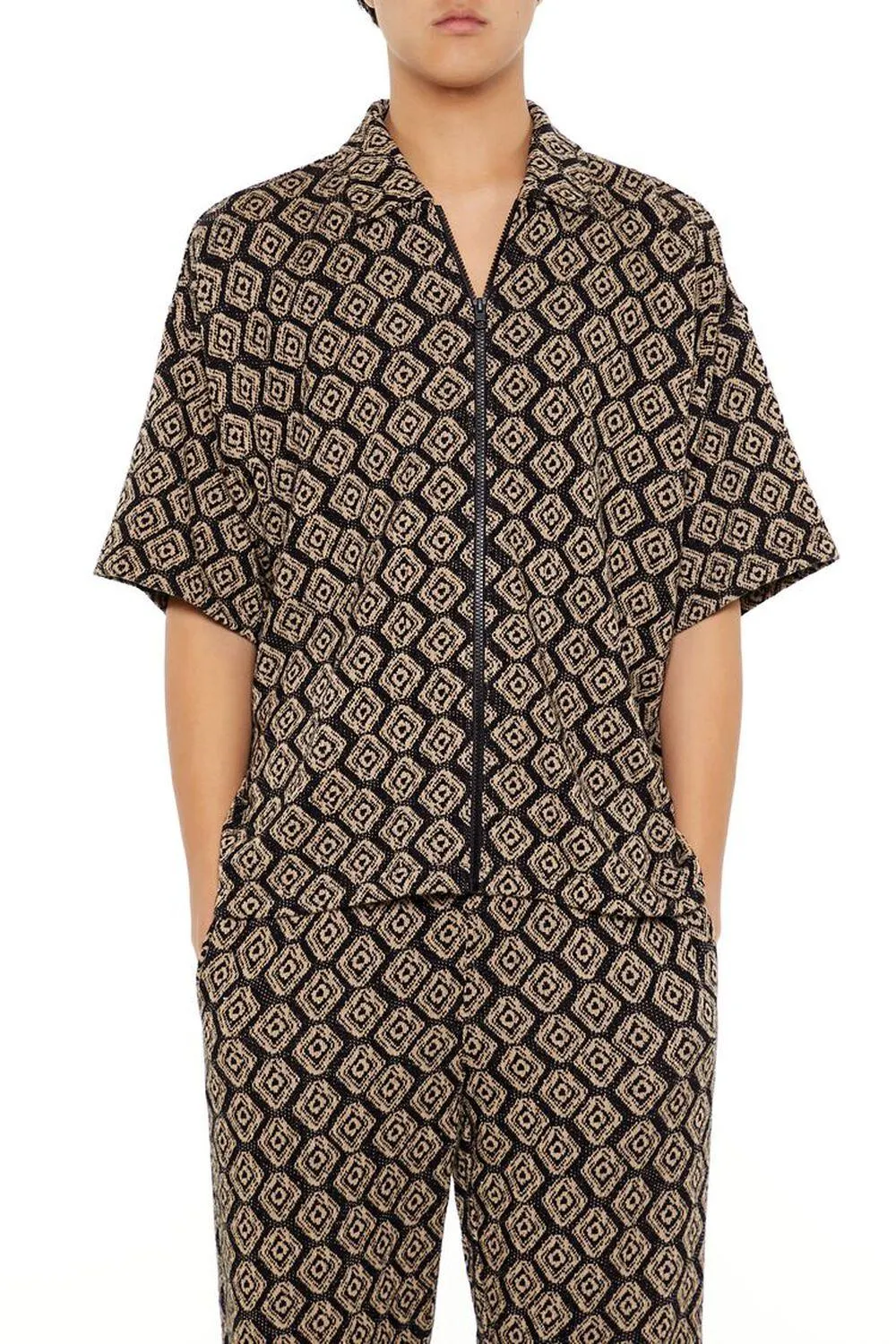 Geo Zip-Up Polo Shirt