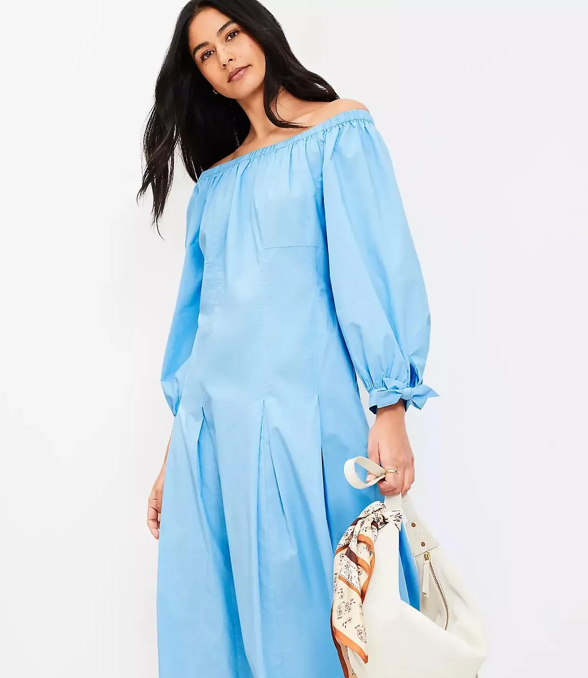 Poplin Tie Cuff Midi Dress