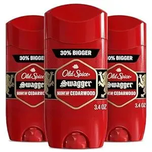 Old Spice Antiperspirant Deodorant for Men, 24/7 Sweat & Odor Protection, 24/7 Lasting Freshness, Invisible Solid, Swagger with Cedarwood Scent, 3.4 oz (Pack of 3)