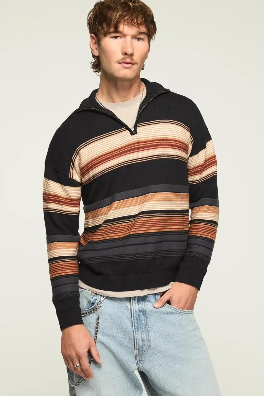 1/4 zip ombre stripe mock neck sweater