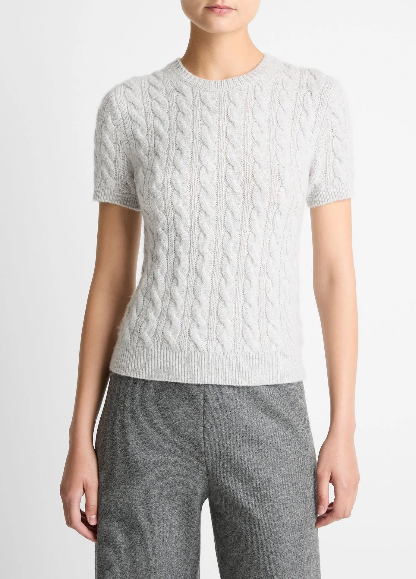 Cable-Knit Wool & Cashmere-Blend Short-Sleeve Sweater