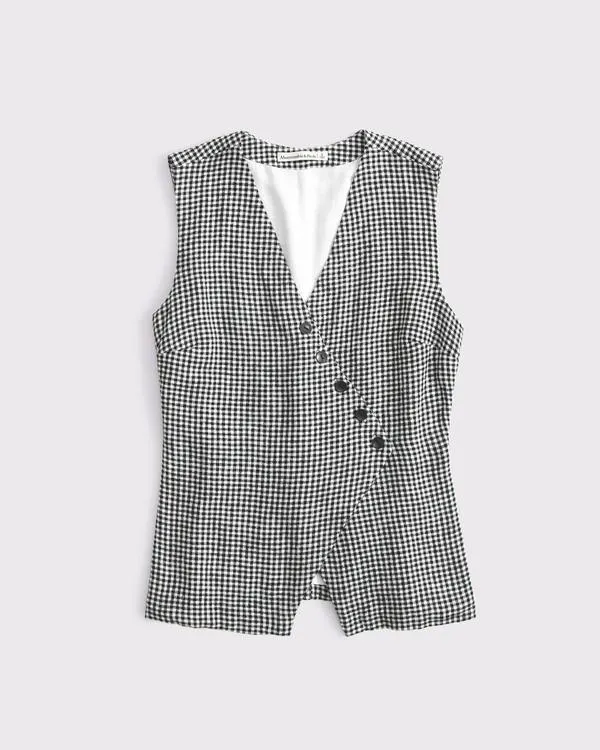 Asymmetrical Linen-Blend Vest