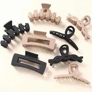 8 Pack Large Claw Clips for Women Thick Hair, Strong Hold Matte Non-Slip Hair Clips, Multi-Style Jaw Clips for Long, Curly & Straight Hair, Neutral & Black Hair Accessories