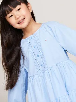 Kids' Eyelet Trim Tiered Dress