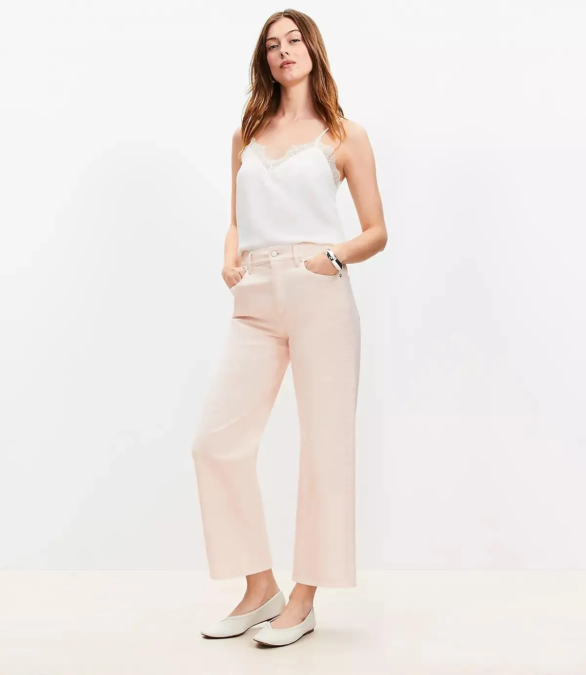 High Rise Wide Leg Crop Jeans in Washed Pink