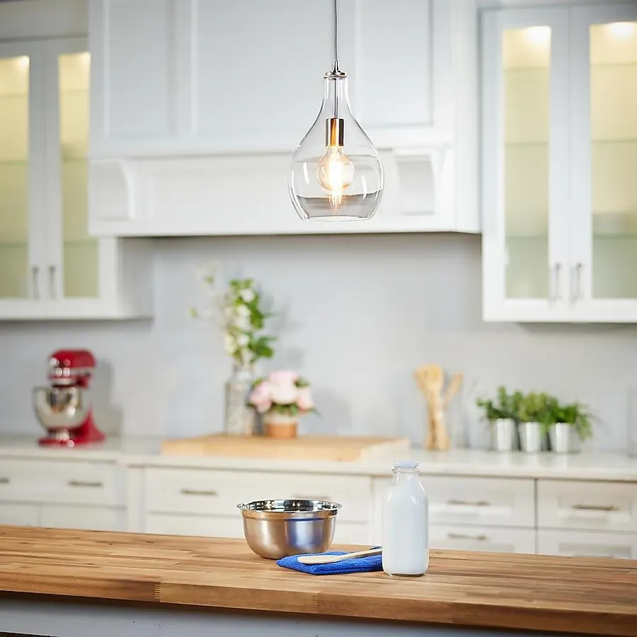 allen + roth Reign 1 -Light Brushed nickel Transitional Clear glass Teardrop Mini Hanging Pendant light