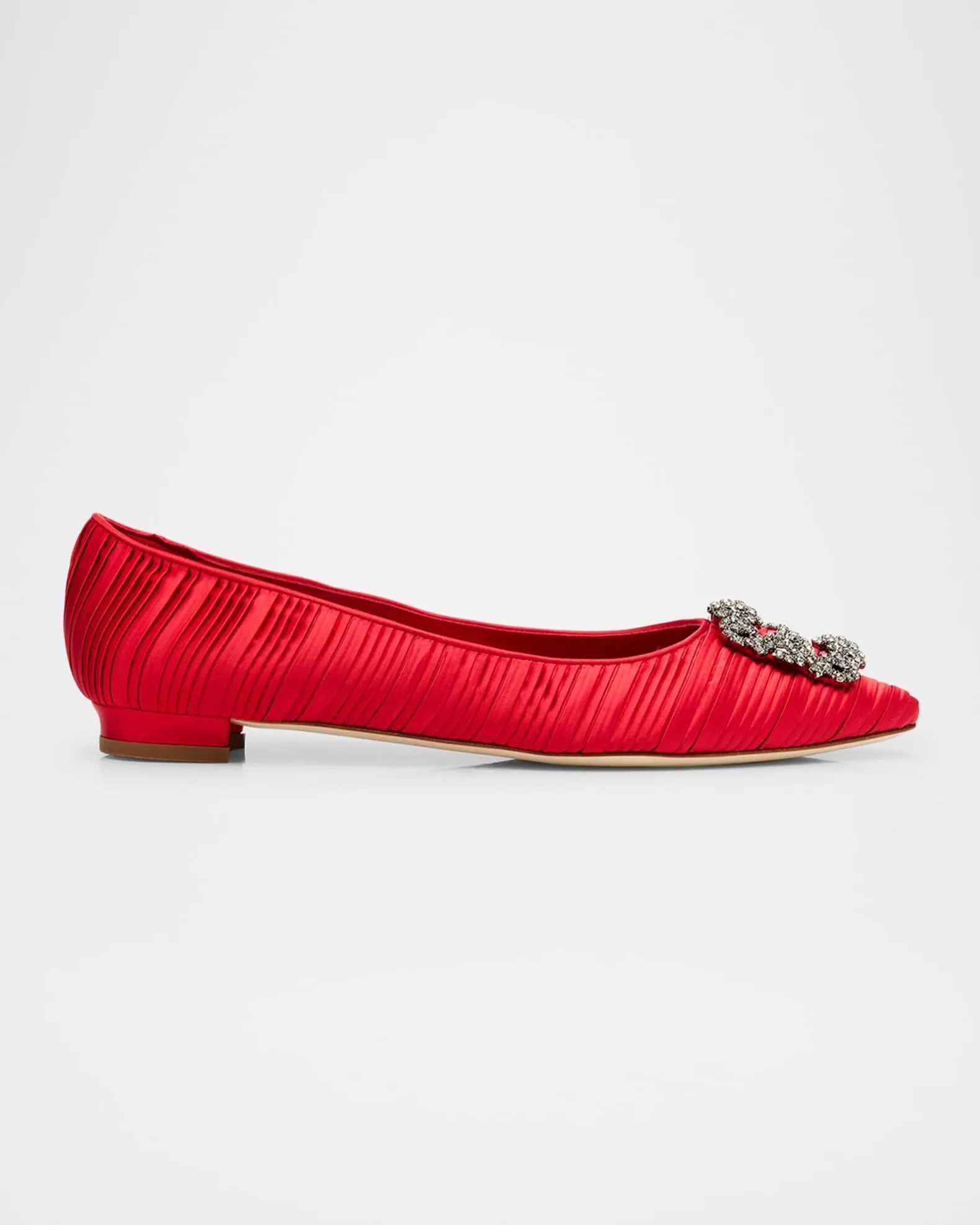 Hangisi Pleated Satin Buckle Ballerina Flats
