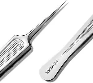 MR.GREEN Ingrown Hair Tweezers Needle Nose Pointed Tips Tweezers For Eyebrows Splinters Blackhead Removal Acne Clip Extractor (Long)