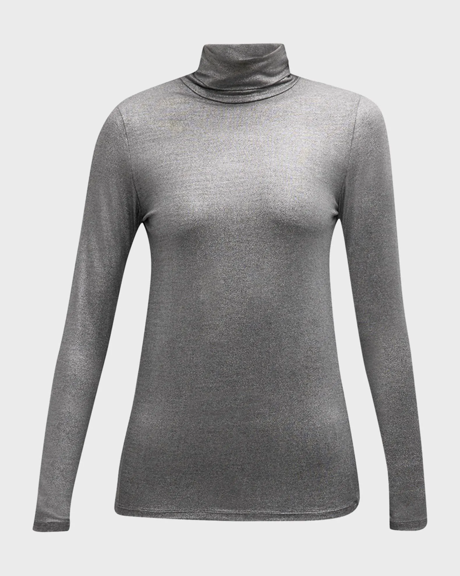 Metallic Long-Sleeve Turtleneck Top