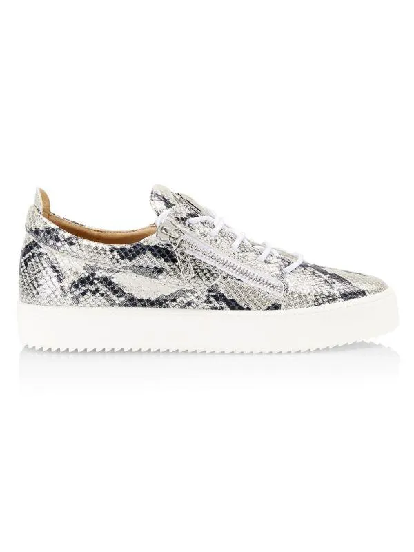 Low Top Snakeskin Embossed Leather Sneakers