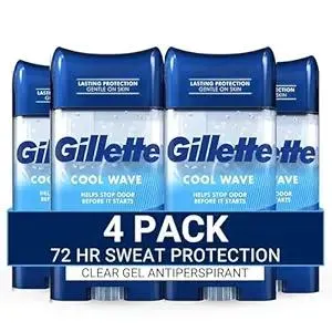 Gillette Antiperspirant and Deodorant for Men, 72hr Sweat & Odor Protection, Long Lasting Freshness, Anti-White Mark Technology, Clear Gel, Cool Wave Scent, 3.8 oz (Pack of 4)