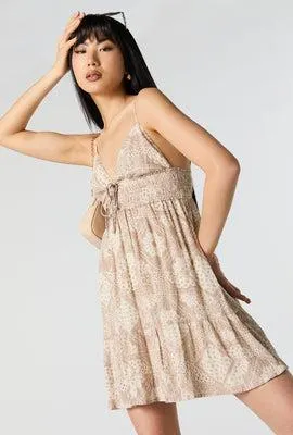 Bandana Print V-Neck Self Tie Mini Dress