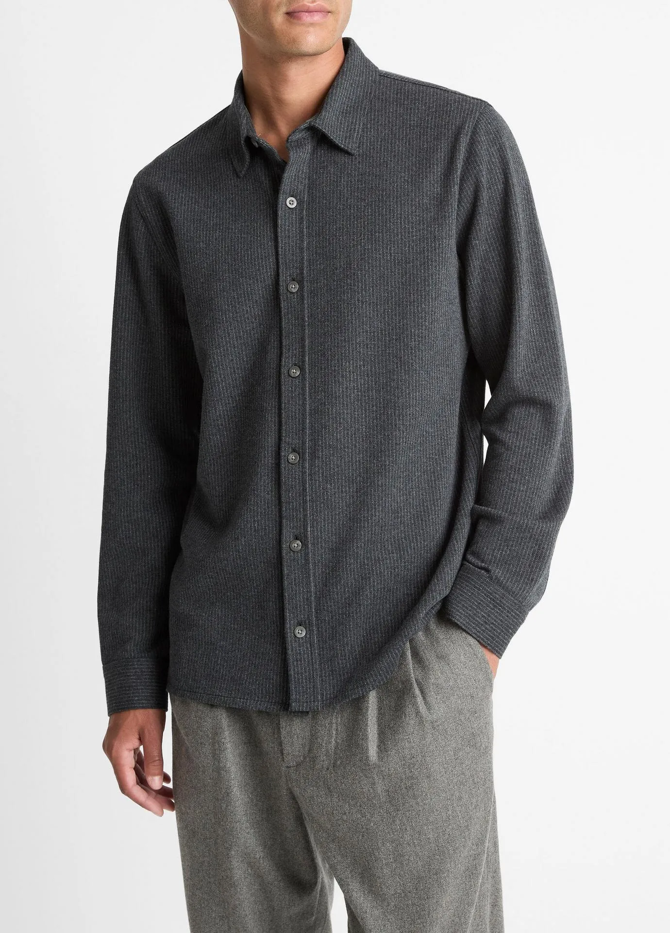 Pinstripe Jacquard Cotton-Blend Button-Front Shirt