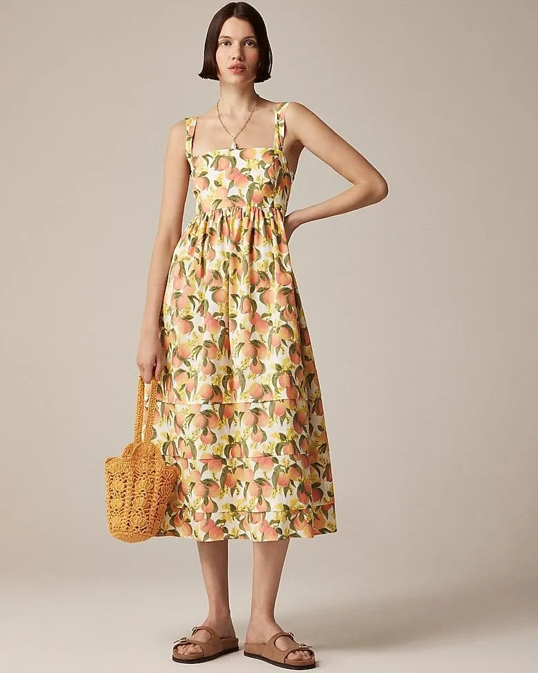 Squareneck midi dress in cotton poplin