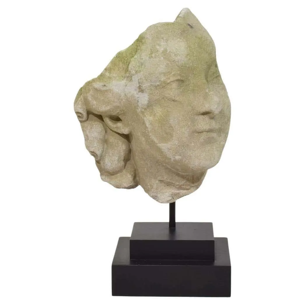 French, 18th Century Carved Stone Head Fragment