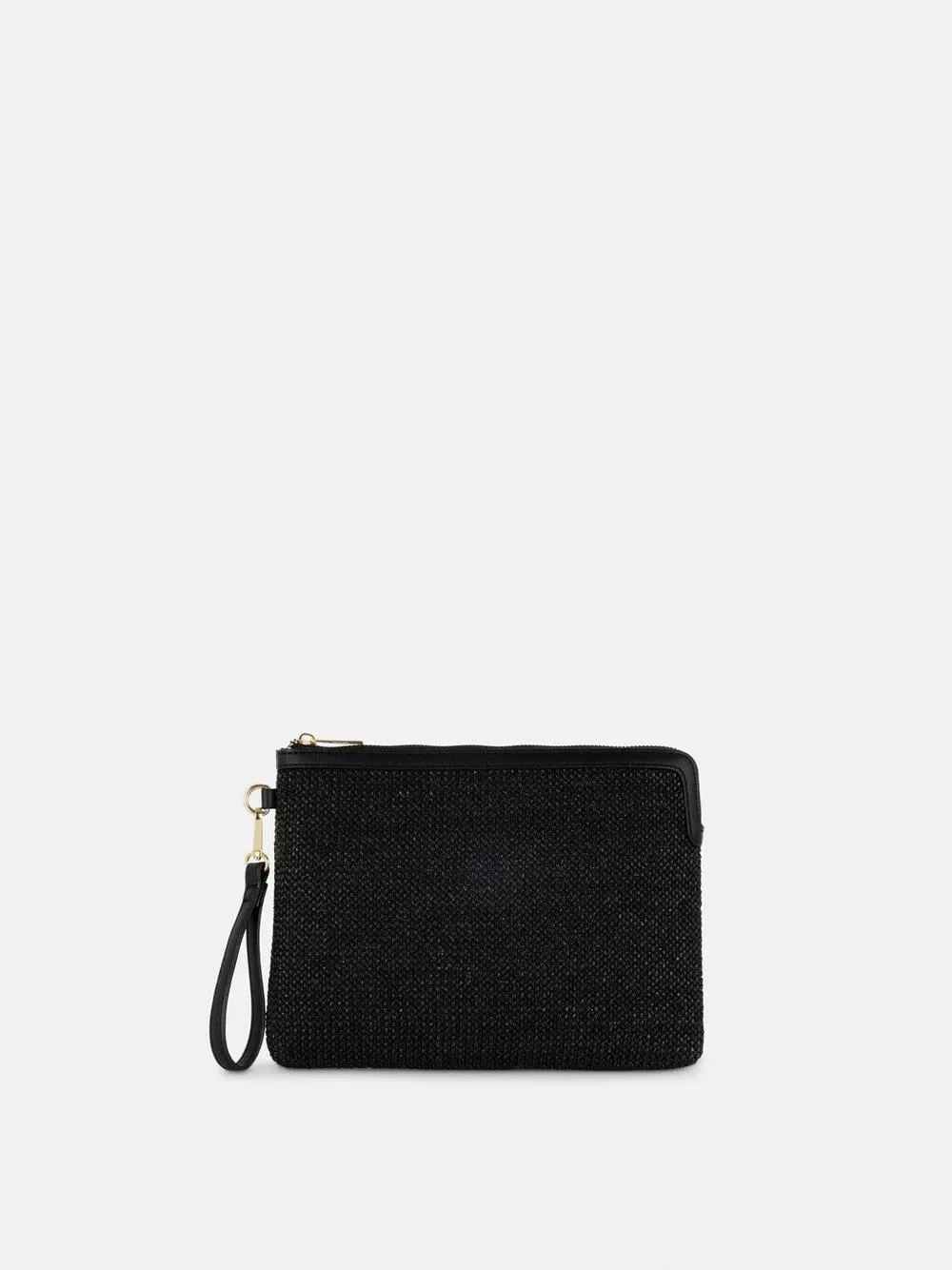 Straw and Faux Leather Pouch