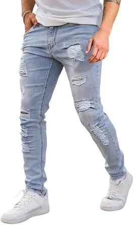 GINGTTO Men's Skinny Jeans Stretch Ripped Tapered Leg
