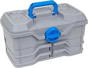 Flambeau Outdoors Next Gen 4/0 Medium Fishing Tackle Box - 4 Pivot Trays, 23 Compartments, Includes 25-piece Tackle Kit, Fishing Tackle and Gear Storage, Fishing Lure Organizer, Light Gray