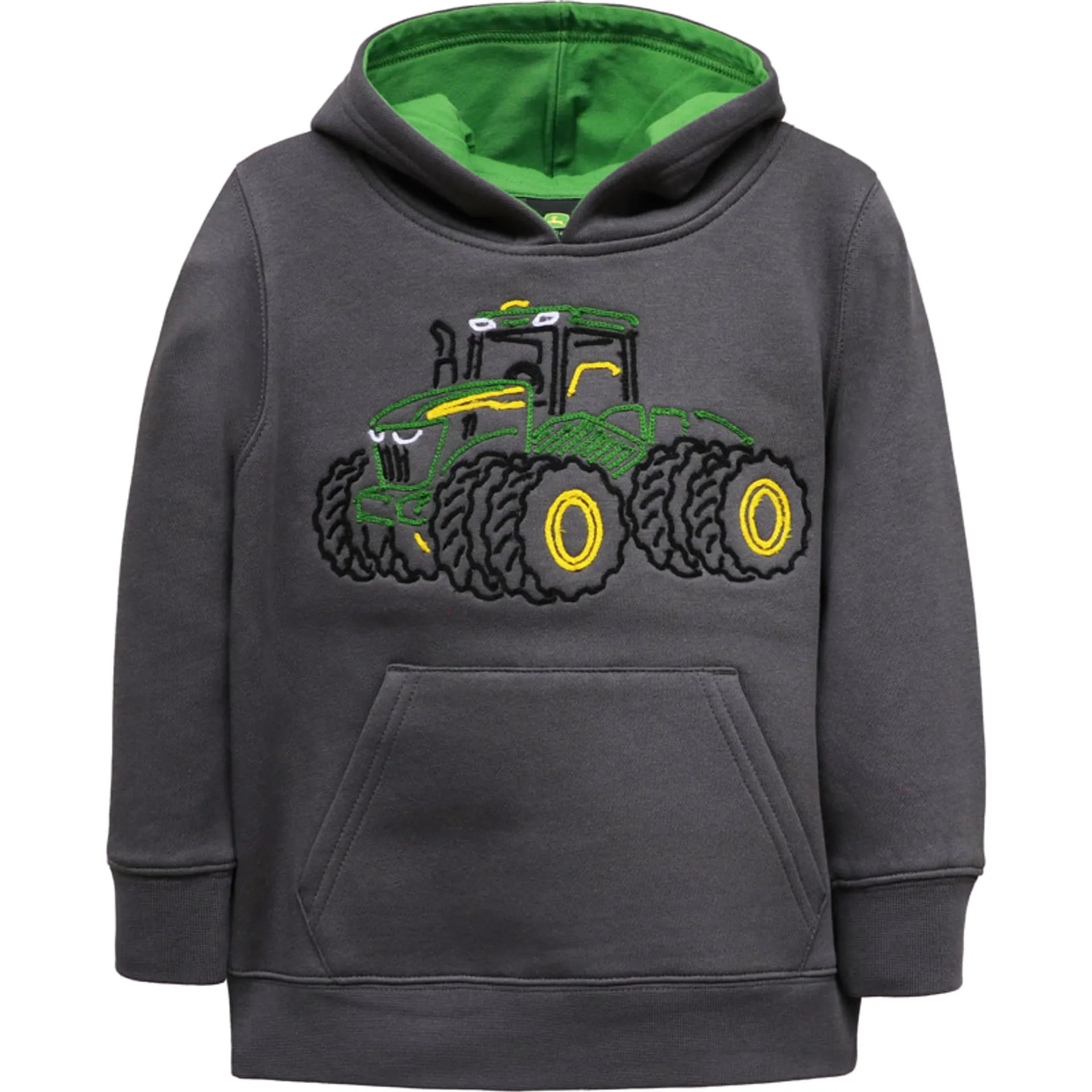 John Deere Boys Gray/Green Tractor Embroidery Fleece Pullover Hoodie