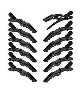 12Pcs Hair Clips for Styling Sectioning - Wide Teeth Double Hinged Design Professional Salon Quality Alligator Hair Clips (black)
