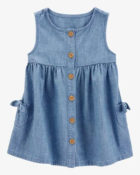 Baby Solid Cotton Dress - Blue