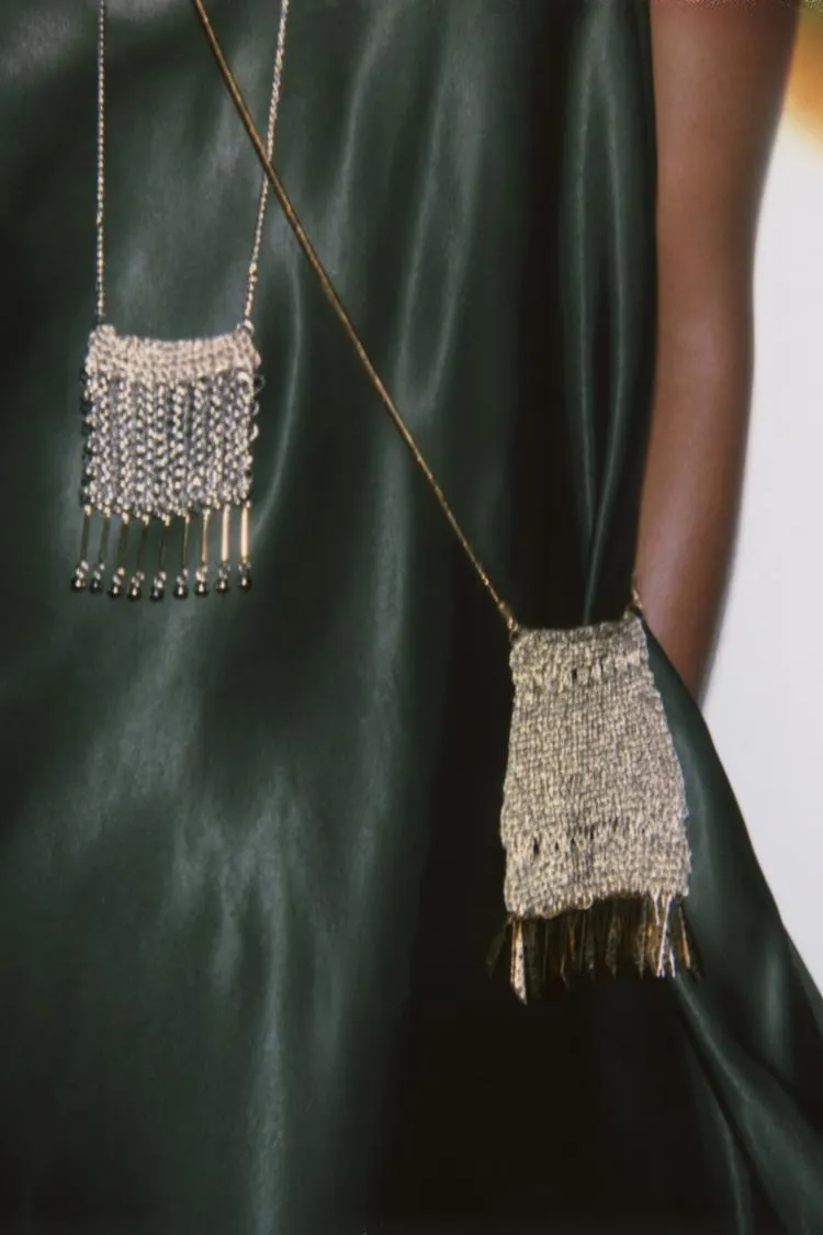 METALLIC MESH FRINGE MINI BAG