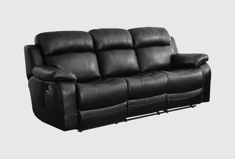Cameron Black Faux Leather 86" Manual Reclining Sofa With Dropdown Table