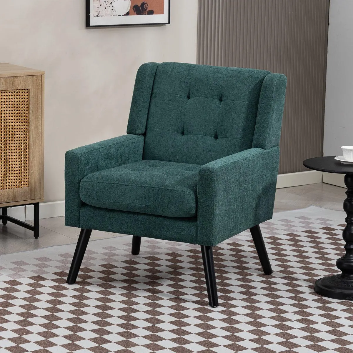 Tufted Upholstered Wide Back Armchair