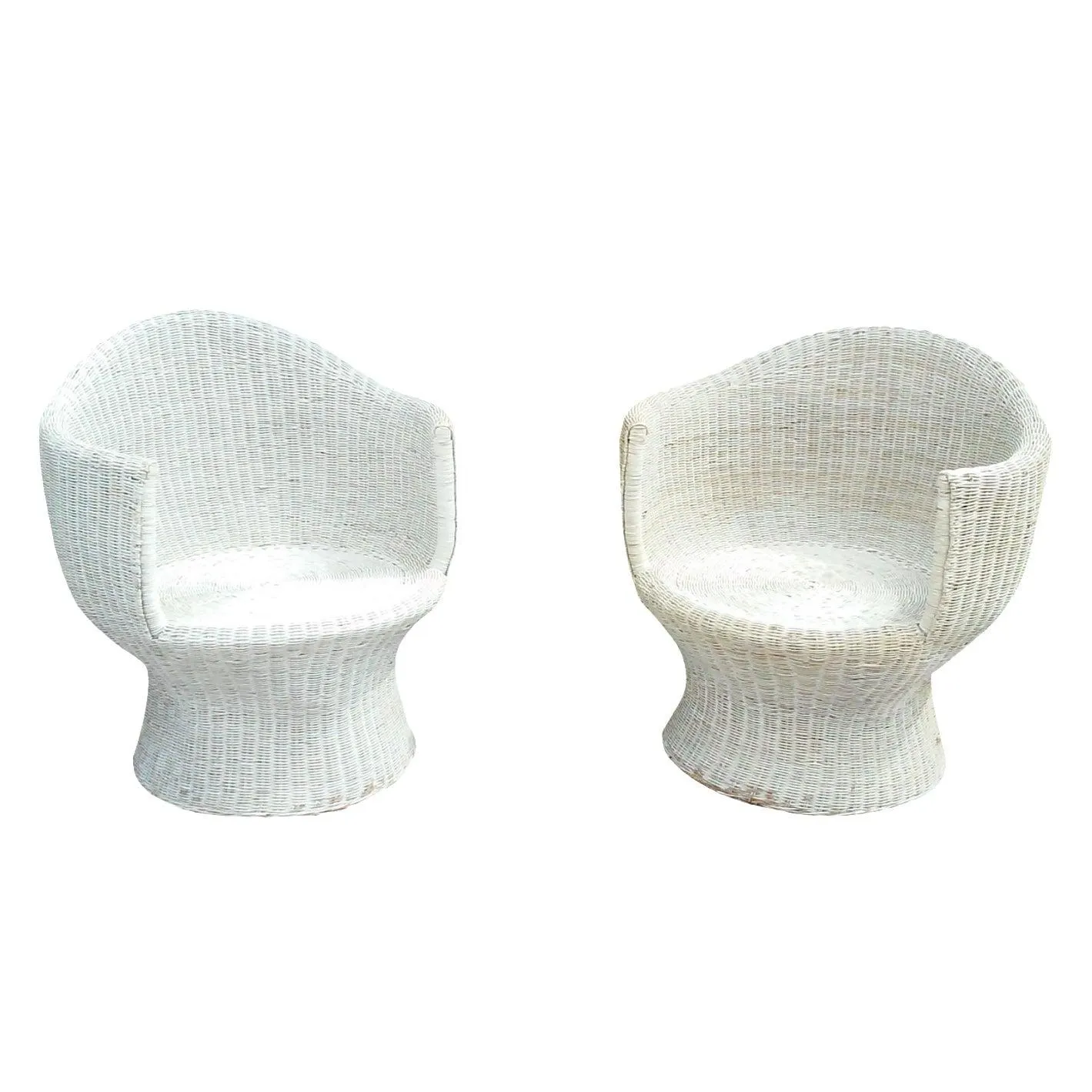 Mid-Century Natural Wicker Pod Chairs - Pair