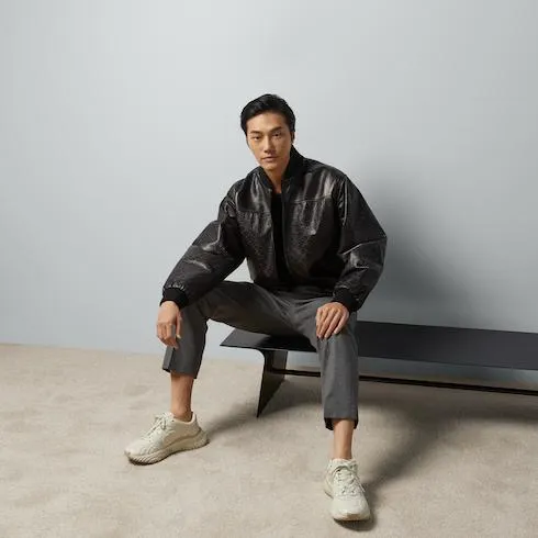 GG embossed leather bomber jacket