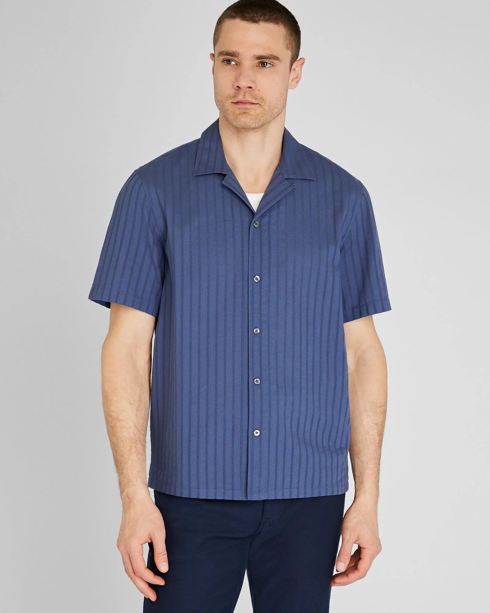 Textured Stripe Camp Collar Shirt