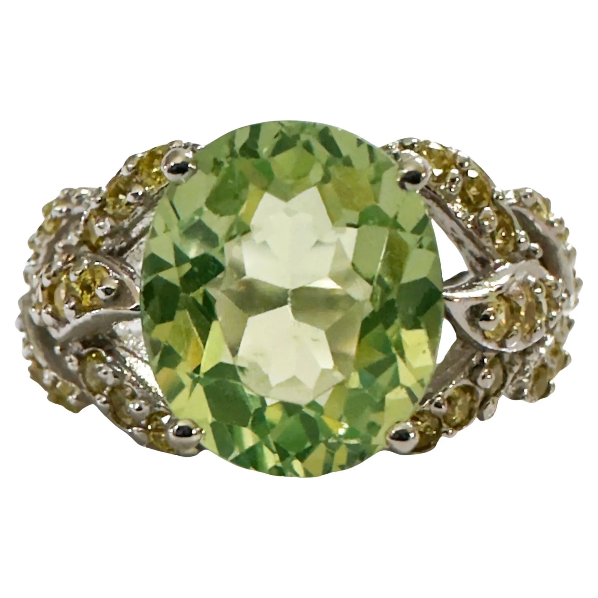 New African 4.70 Ct Green Amethyst & Yellow Sapphire Sterling Ring