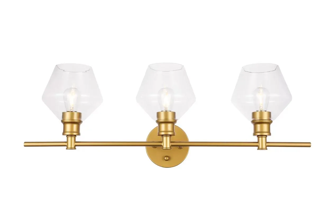 Gene 3 Light Brass And Clear Glass Wall Sconce