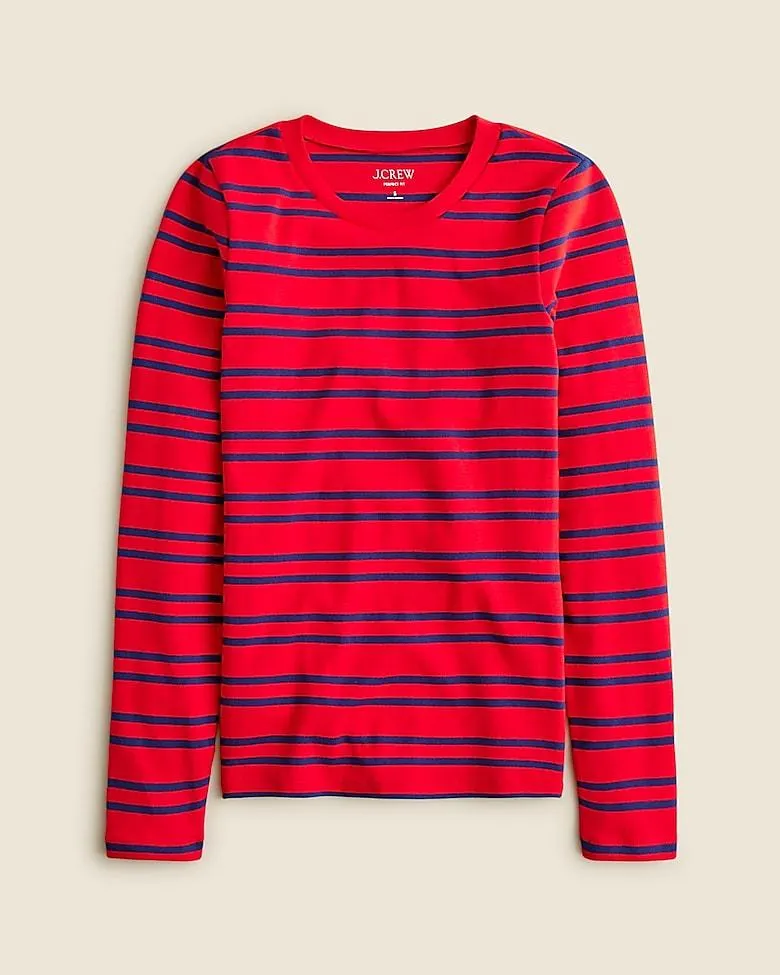 Perfect-fit long-sleeve crewneck T-shirt in stripe