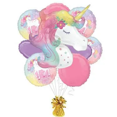 Enchanted Unicorn Foil Balloon Bouquet with Balloon Weight, 10pc