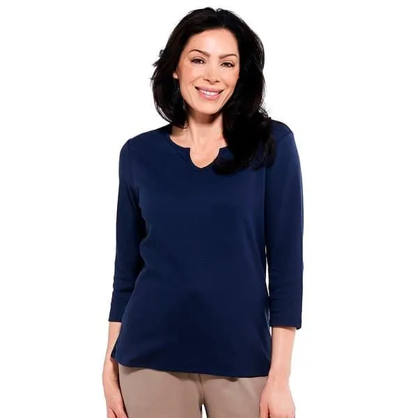Womens Hasting & Smith 3/4 Sleeve Solid Split Neck Top