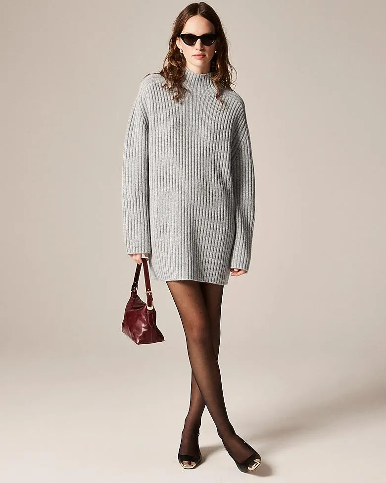 Ribbed turtleneck mini sweater-dress in vintage wool