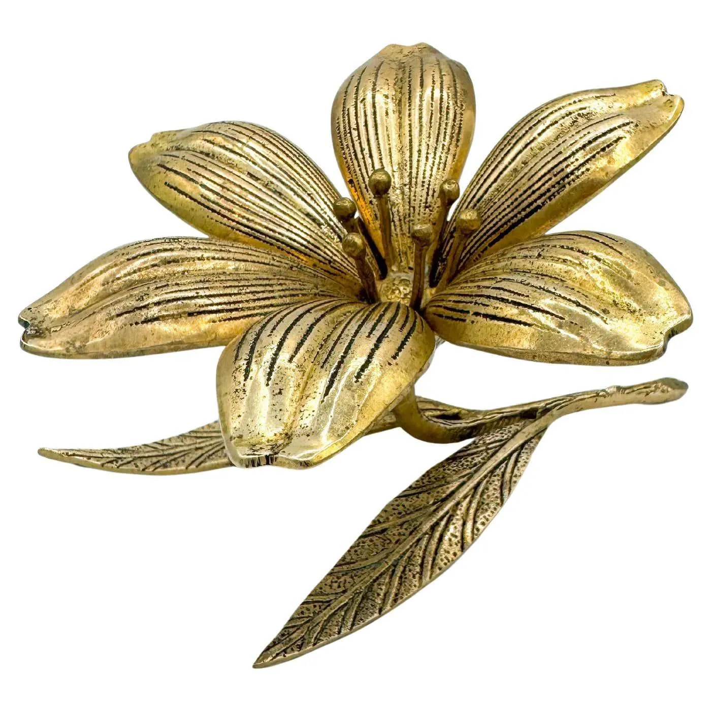 Vintage Hollywood Regency Lotus Flower Brass Removable Petal Ashtray Mcm 1970s