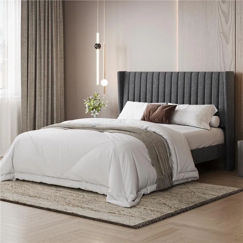 Upholstered Bed Frame with Wing Side