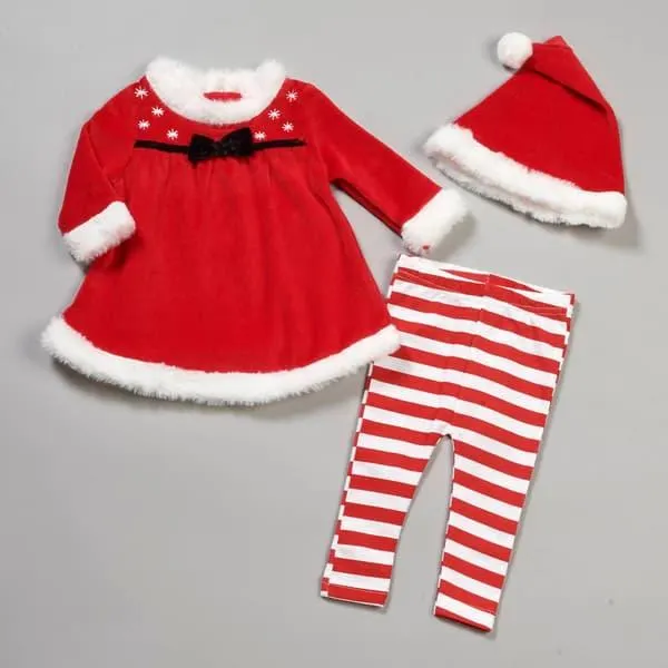 Baby Girl (NB-9M) bon bébé® 3pc. Santa Tunic/Stripe Leggings Set