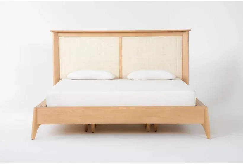 Mariko Queen Natural Rattan & Wood Platform Bed With Side Storage | Drawers