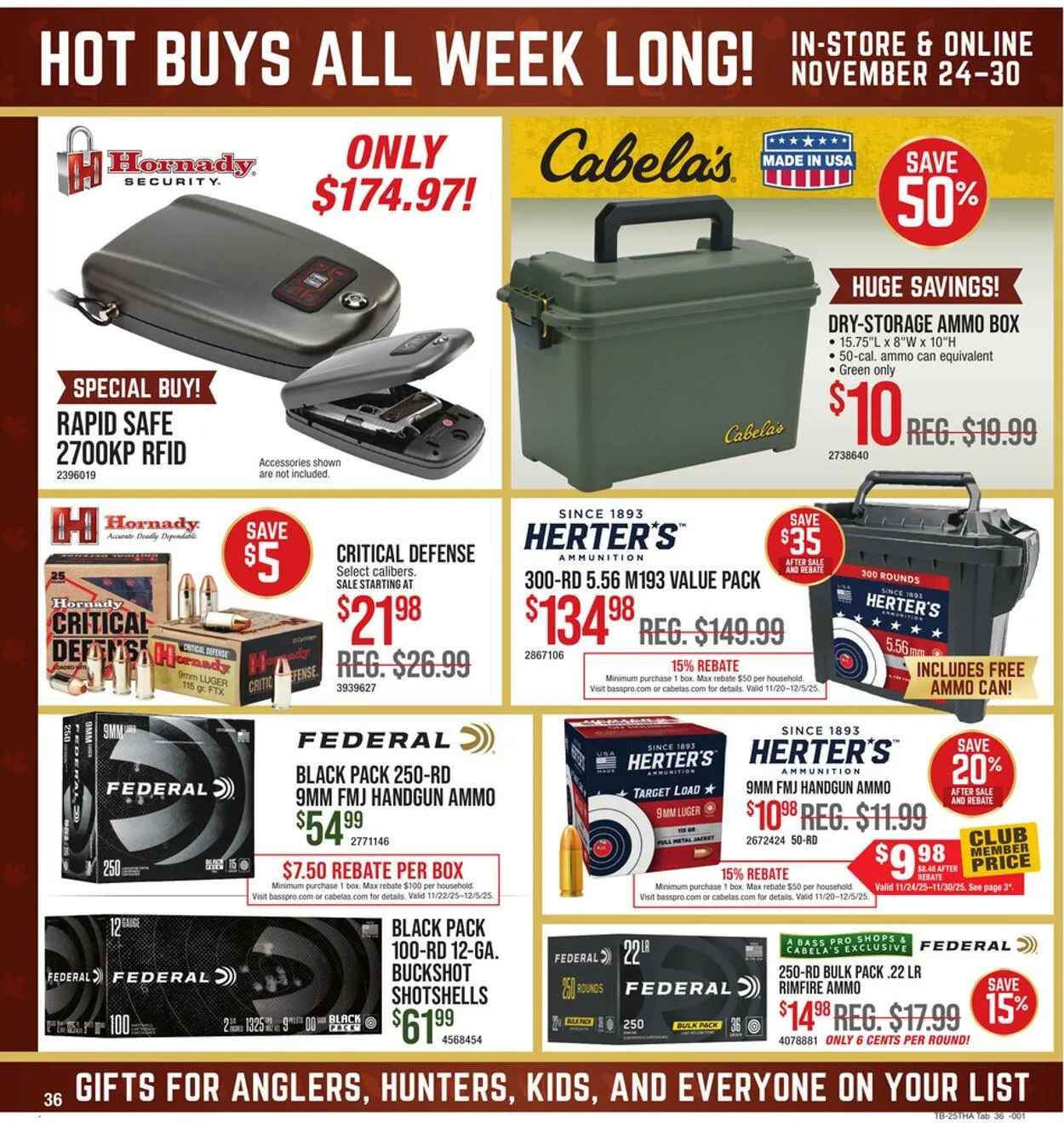 Weekly promotion Cabela's Current weekly ad spanning from November 24 to November 30 2025 - Page 36 for Catalogue 365