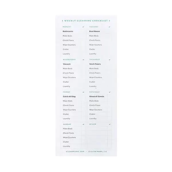 Clean Mama Weekly Cleaning Checklist Sticky Notes