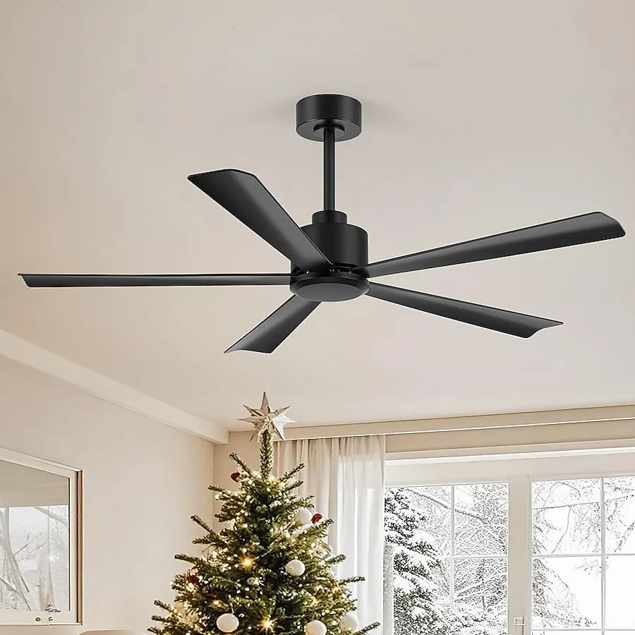Breezary Light-Free 52-in Black with Matte Black Blades Ceiling Fan Without Light 5 -Blade
