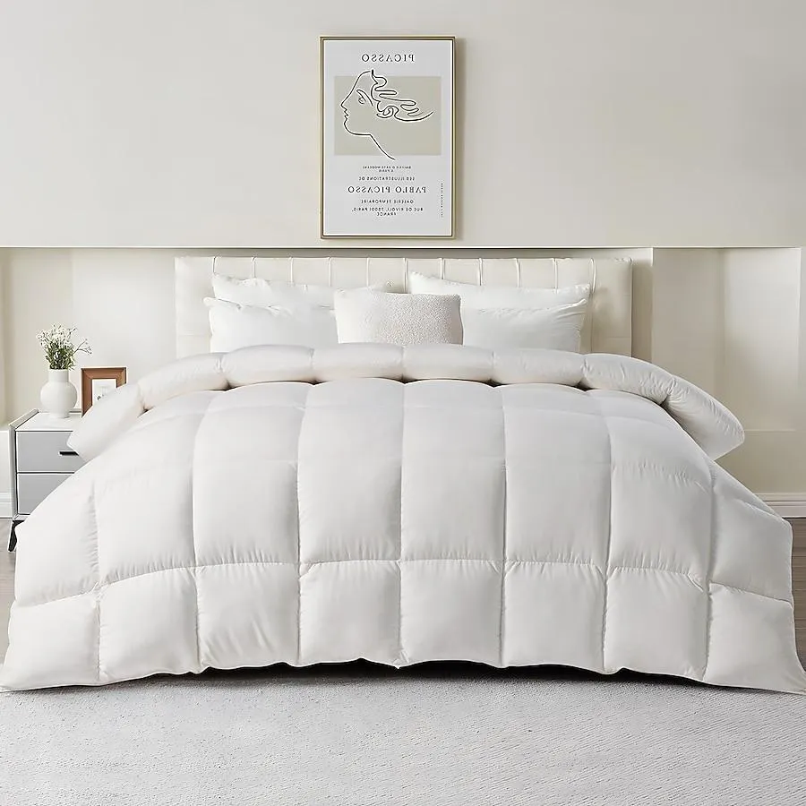 JEAREY White Solid Reversible King Comforter Microfiber with ( Down Fill )