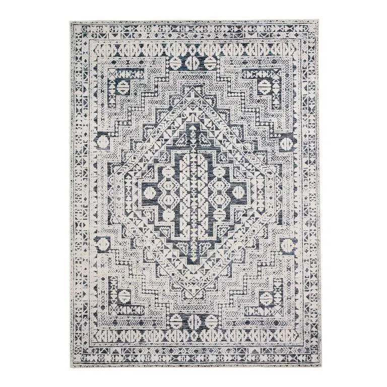 Iman Black and Ivory Persian Style Washable Area Rug