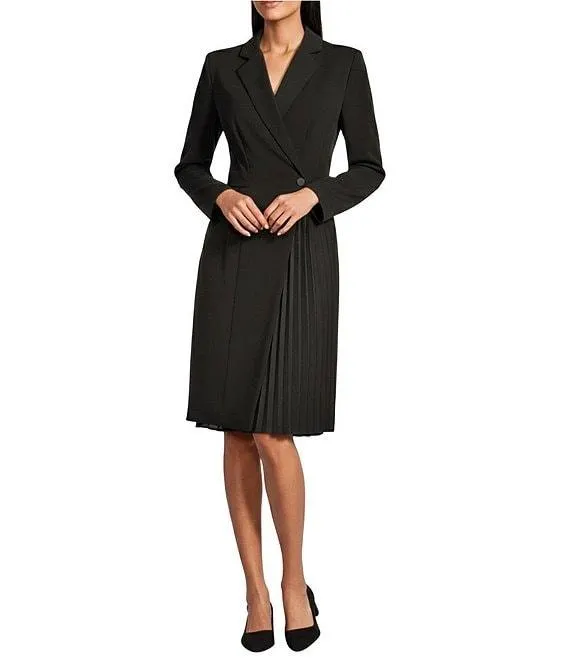 Scuba Crepe Long Sleeve Blazer Pleated Fit and Flare Dress