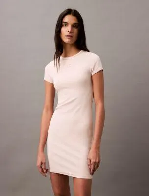 Cotton Contour Rib Monogram Logo Mini Dress