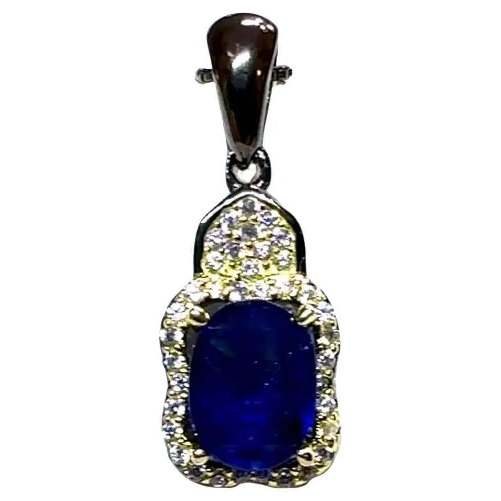New 1.3 Carat Sapphire & Diamond Cut Sapphire & Oxi Pl Sterling Silver Necklace