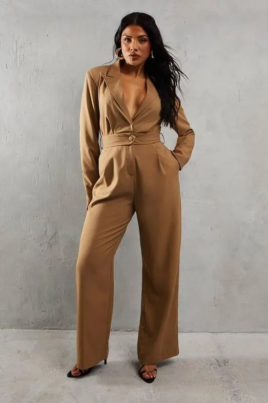 Tailored Long Sleeve Straight Leg Jumpsuit